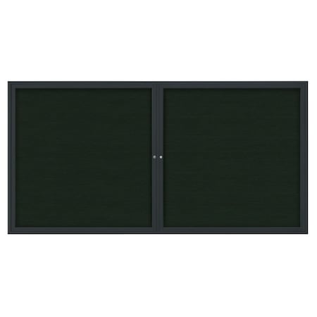 United Visual Products 72"x36" 3-Door Enclosed Outdoor Letterboard, Green Felt/Black UV1163D-BLACK-GREEN